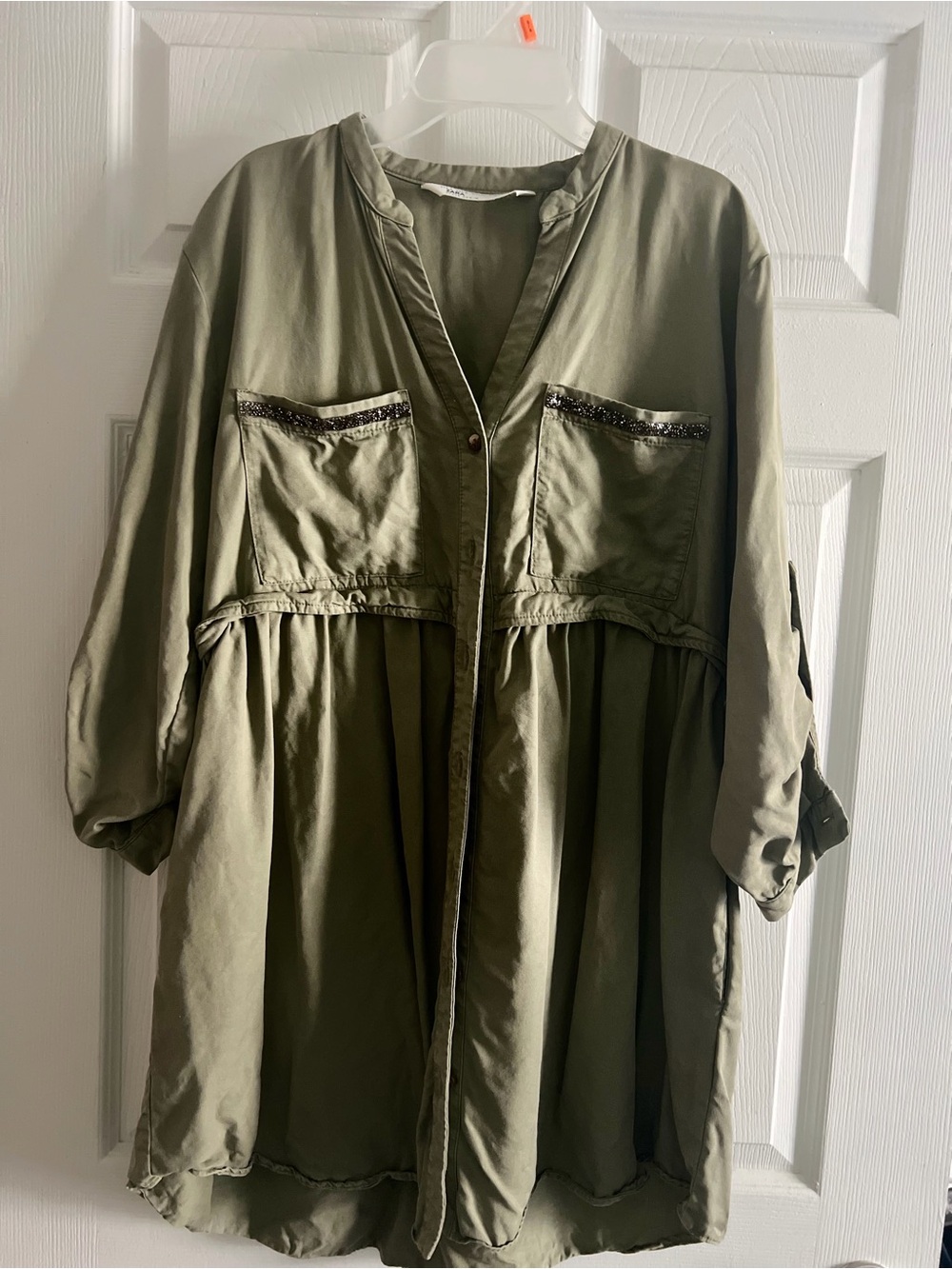 Zara Olive Green Utility Tunic Jacket with Pocket Trim